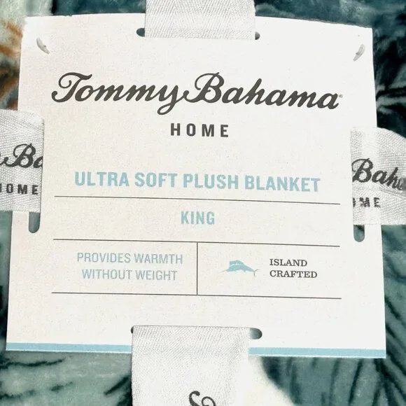 Tommy Bahama Green Vintage Palms KING Blanket Swaying Fronds Plush Micro Fleece